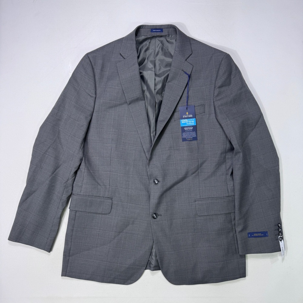 Stafford CoolMax All Season Performance Wool Suit Jacket Grey 48L Houndstooth